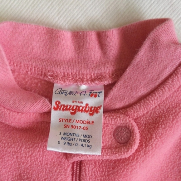 vintage snugabye convert-a-foot fleece zipper sleeper pajamas 3 months baby girl - Picture 3 of 7
